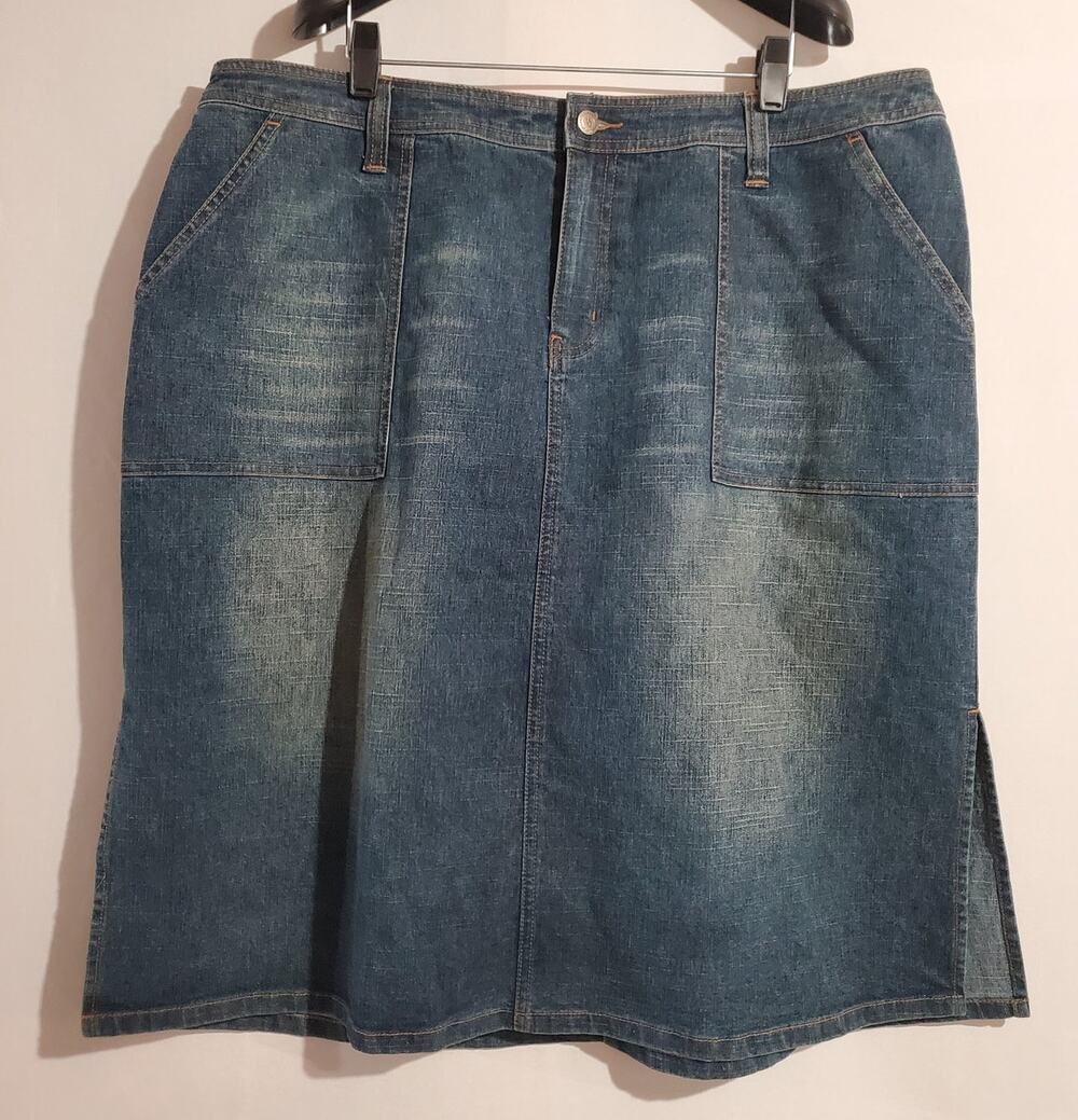 Venezia Denim Blue Jean Skirt Plus Size 18 Pockets Slits Classic Stretch Cotton